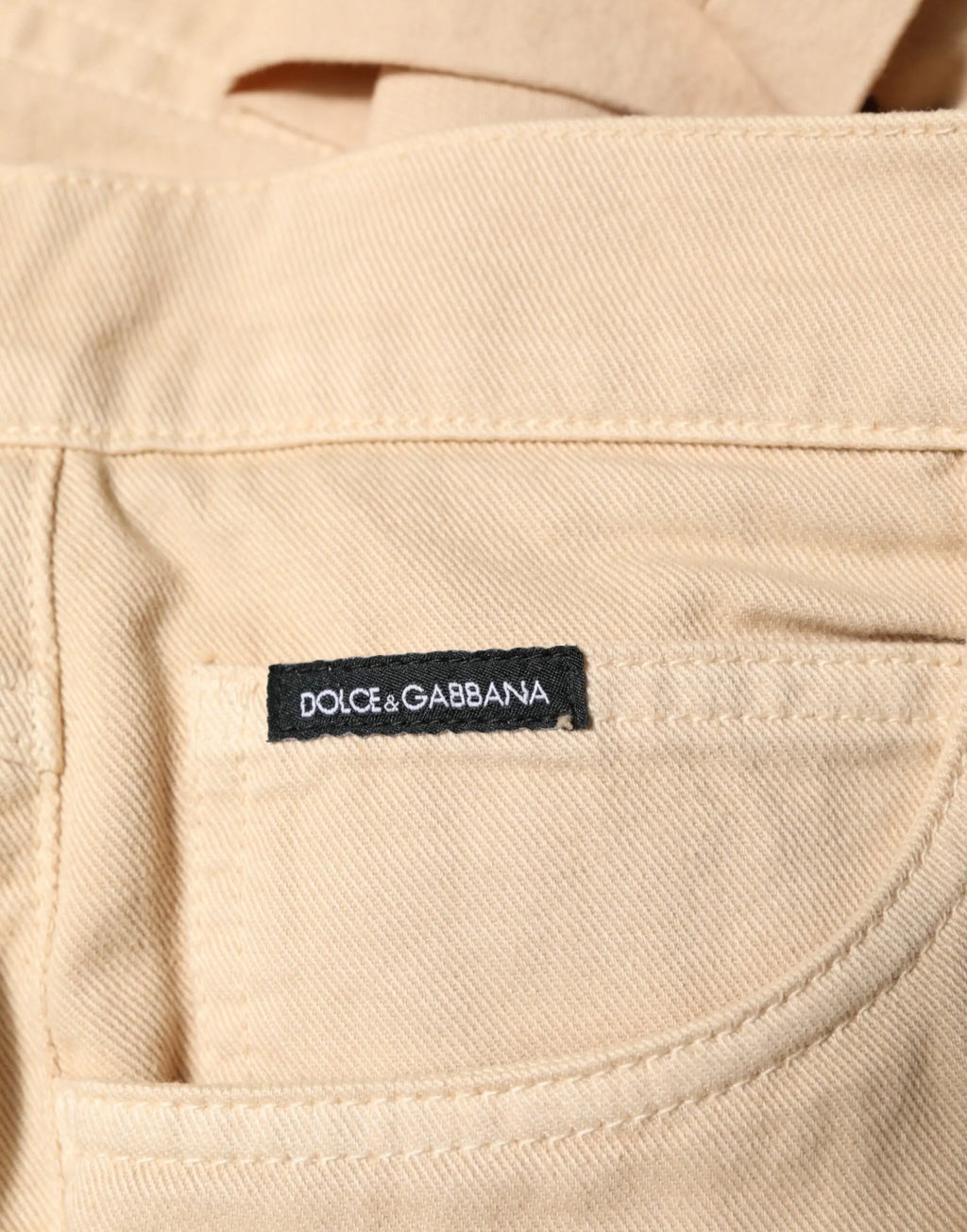 Jeans homme beige en coton dolce gabbana skinny taille régulière avec étiquette noire sur la ceinture