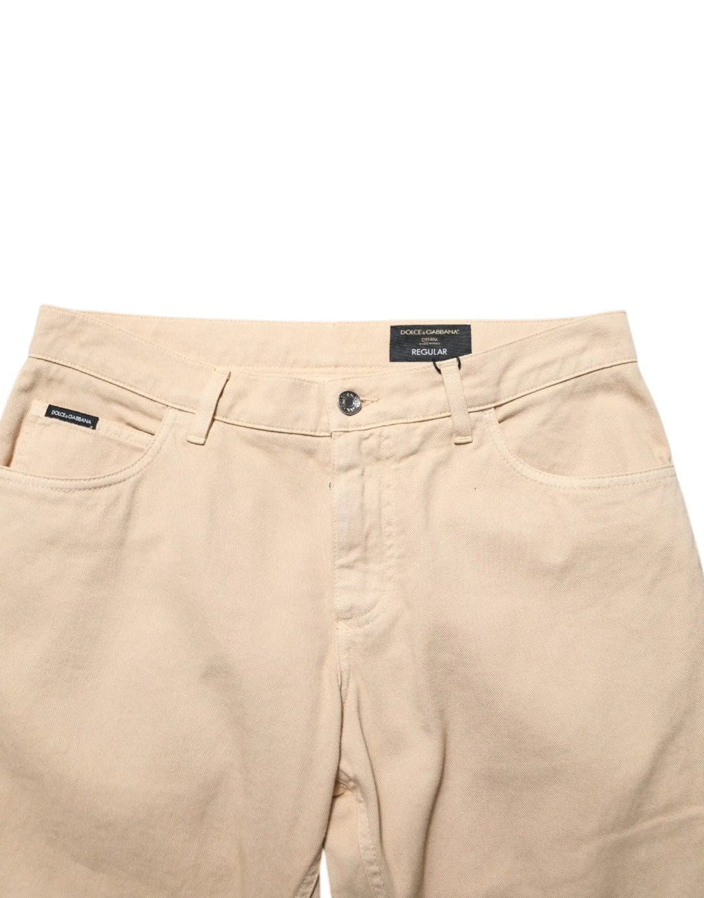 Pantalon chino beige en coton dolce & gabbana avec étiquette noire à la taille vue de face