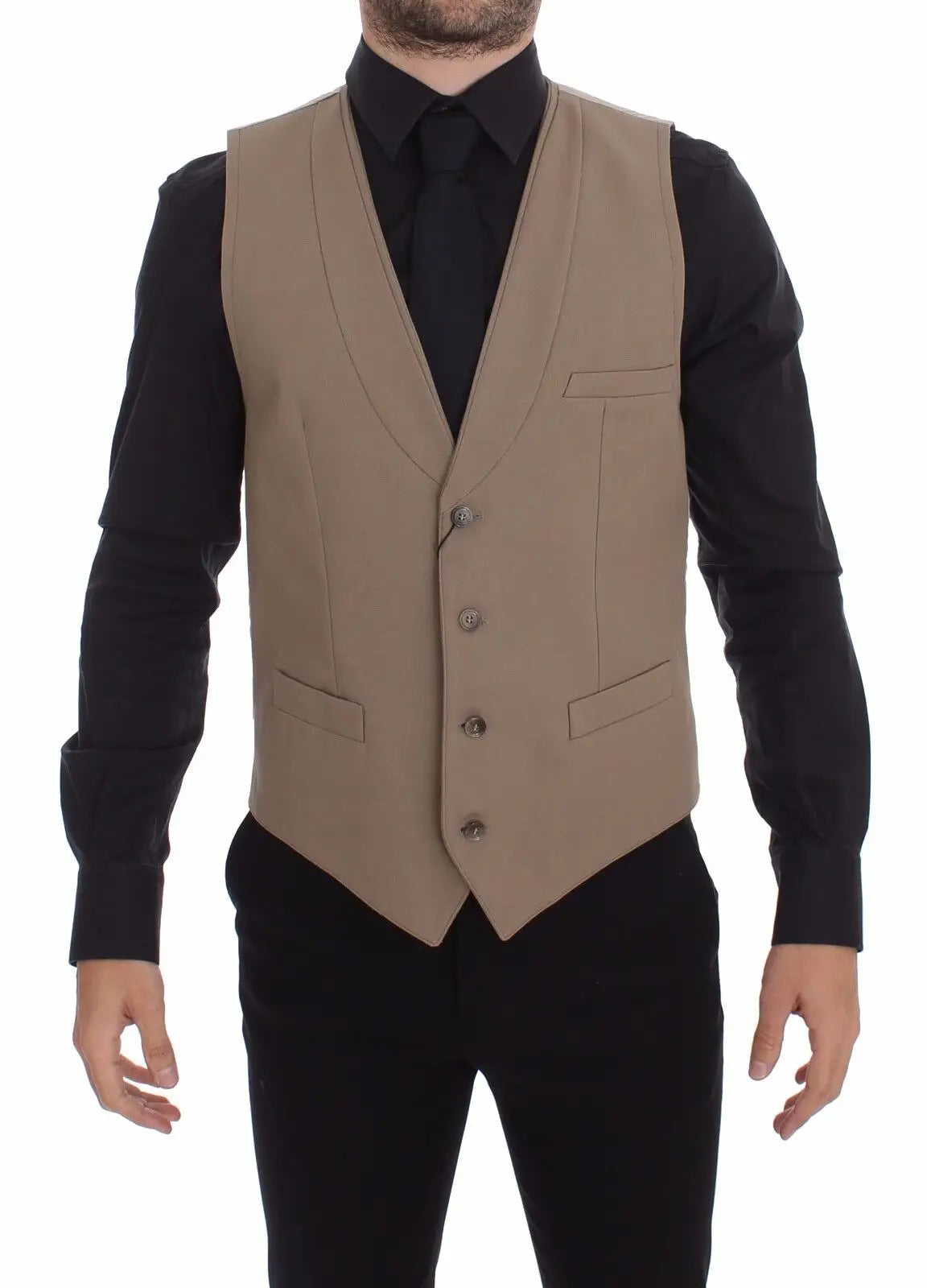 Gilet beige dolce & gabbana pour homme en coton slim avec boutons assortis et revers à encoches