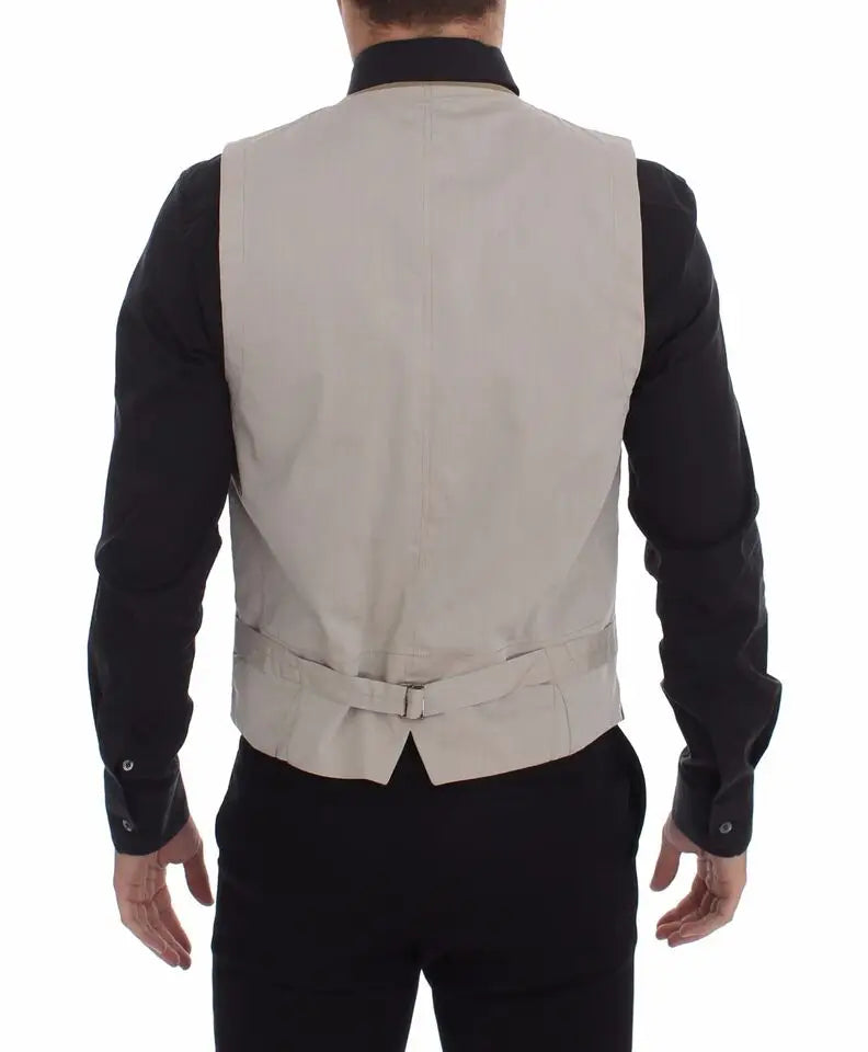 Beige gilet slim fit en coton dolce gabbana avec ceinture assortie et fermeture à boutons