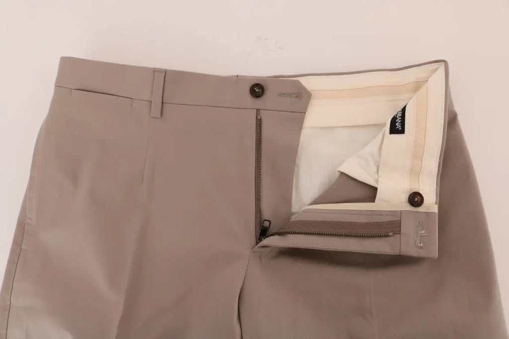 Pantalon chino beige dolce & gabbana en coton stretch avec texture subtile boutons marron foncé et fermeture éclair