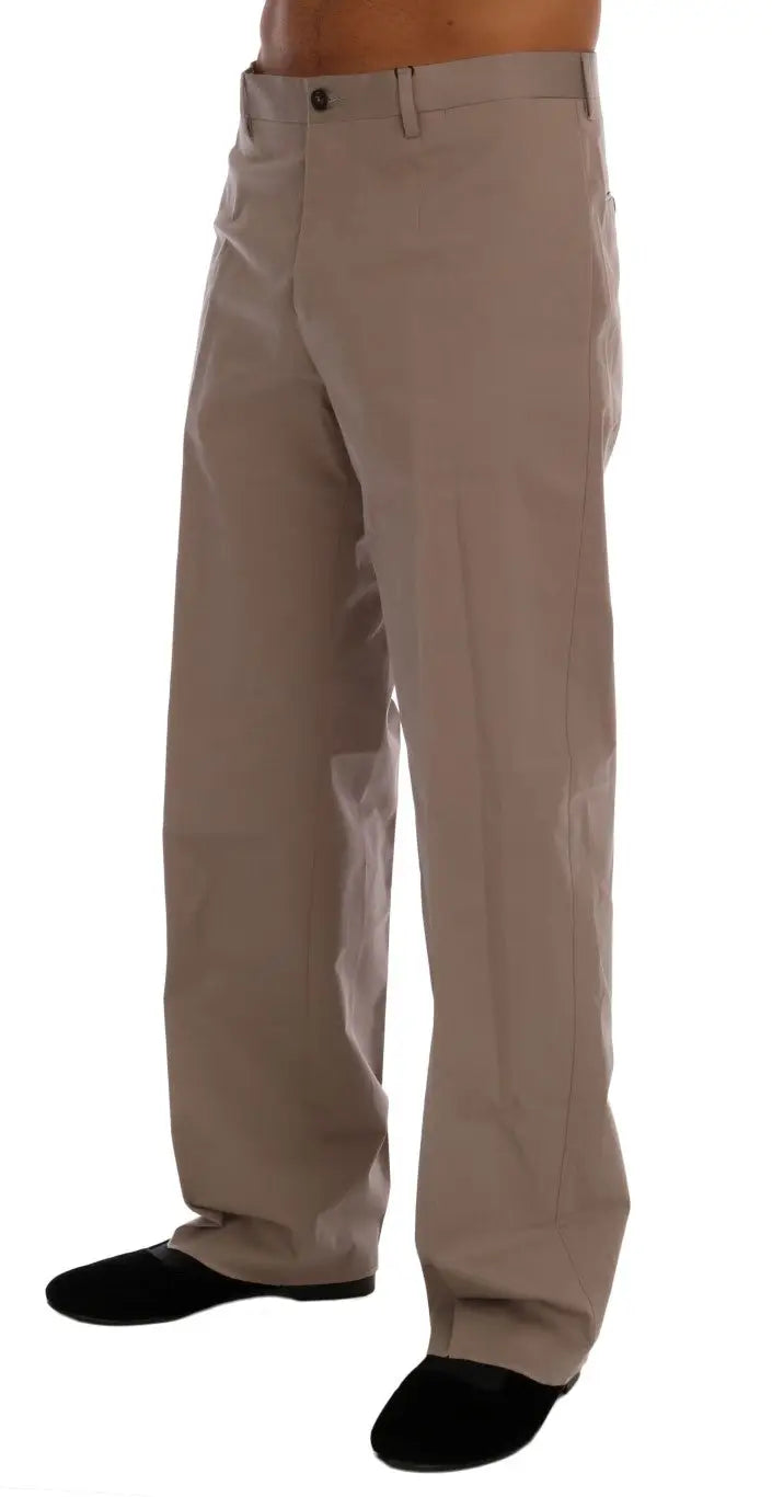 Pantalon chino beige dolce & gabbana en coton stretch avec coupe droite et fermeture classique bouton et zip