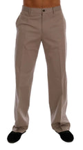 Pantalon chino beige dolce & gabbana en coton stretch avec coupe droite classique et fermeture par bouton