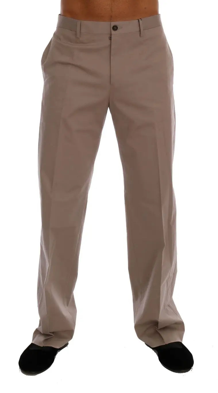 Pantalon chino beige dolce & gabbana en coton stretch avec coupe droite classique et fermeture par bouton