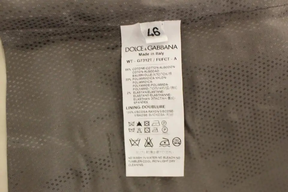 Étiquette de soin blanche dolce & gabbana en coton beige stretch veste blazer fabriquée en italie