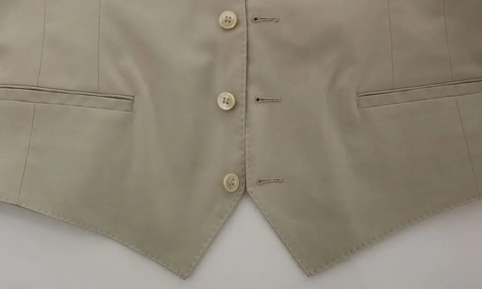 Dolce & Gabbana beige cotton stretch dress vest with three buttons and two flap pockets