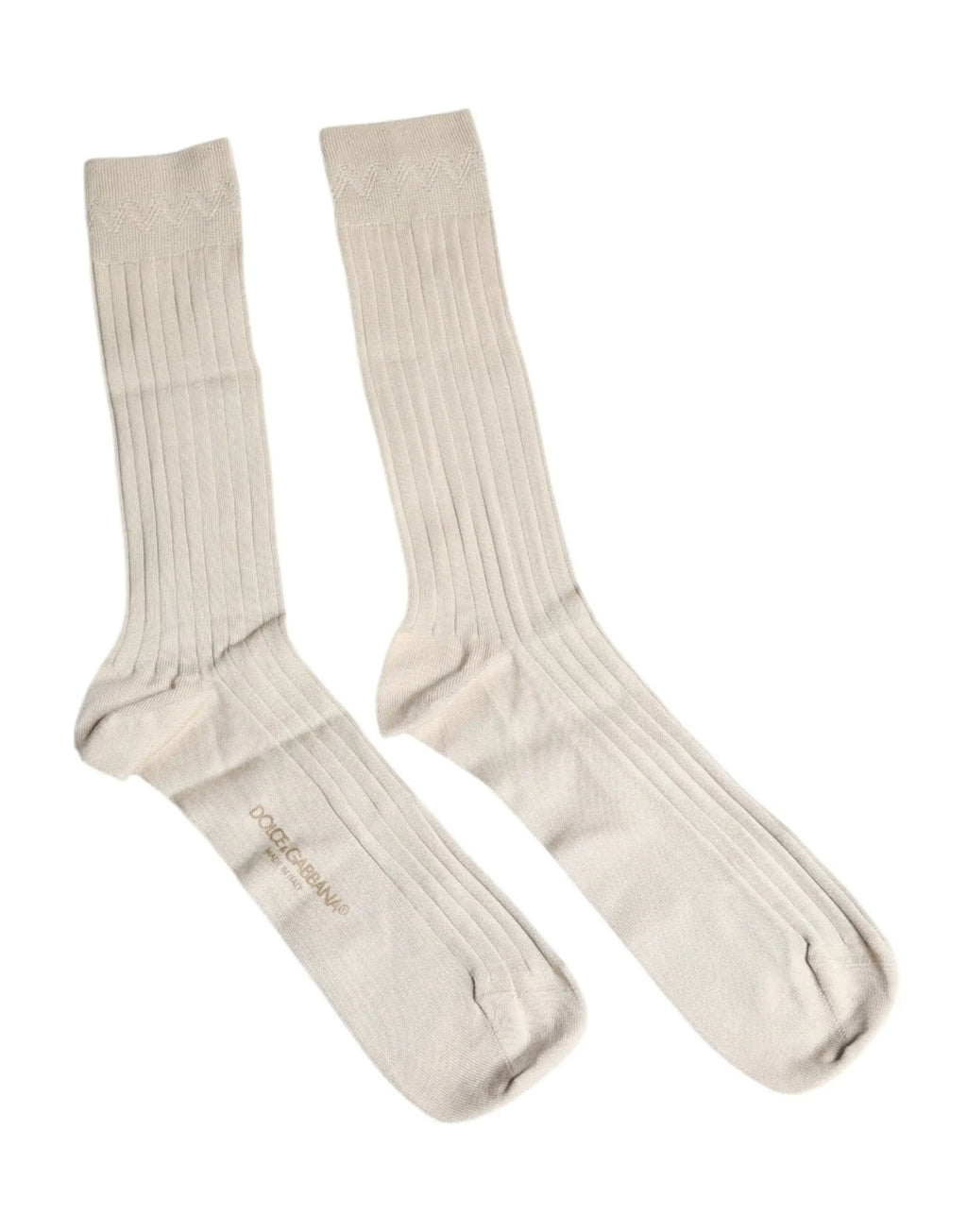 Chaussettes beige en coton stretch mi-mollet dolce & gabbana en maille côtelée avec logo brodé au talon vue arrière