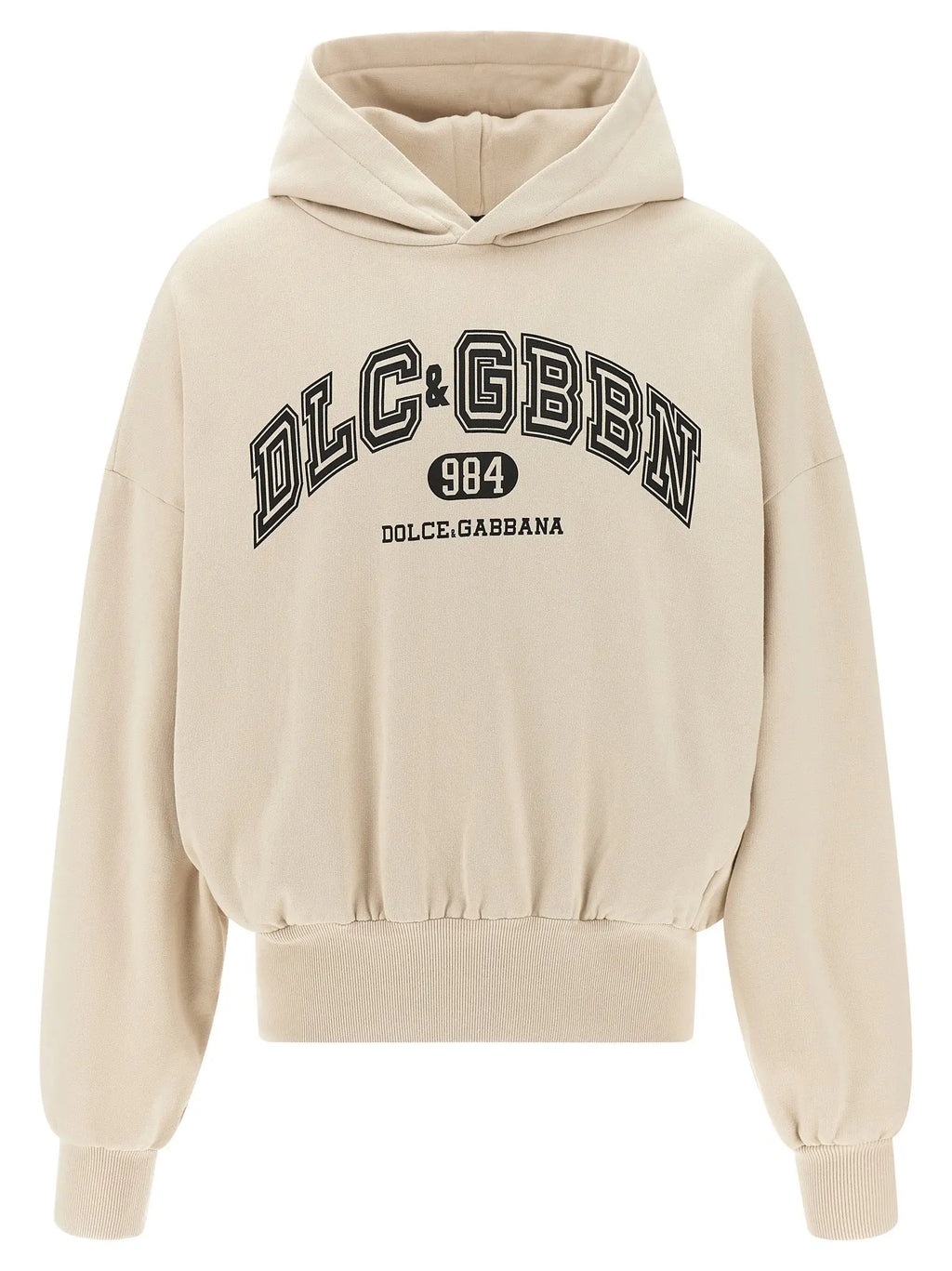 Beige dolce & gabbana coton sweat-shirt avec capuche, lettrage noir en arc et emblème 984 visible au dos
