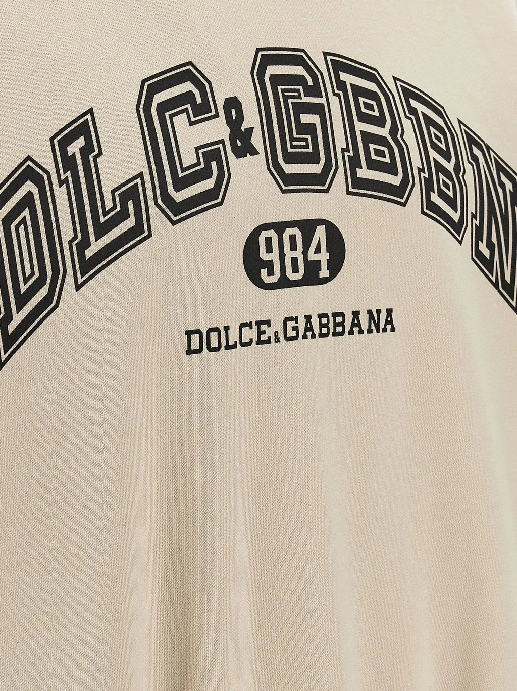 Sweatshirt beige en coton dolce & gabbana avec lettrage noir style universitaire et emblem 984 circulaire