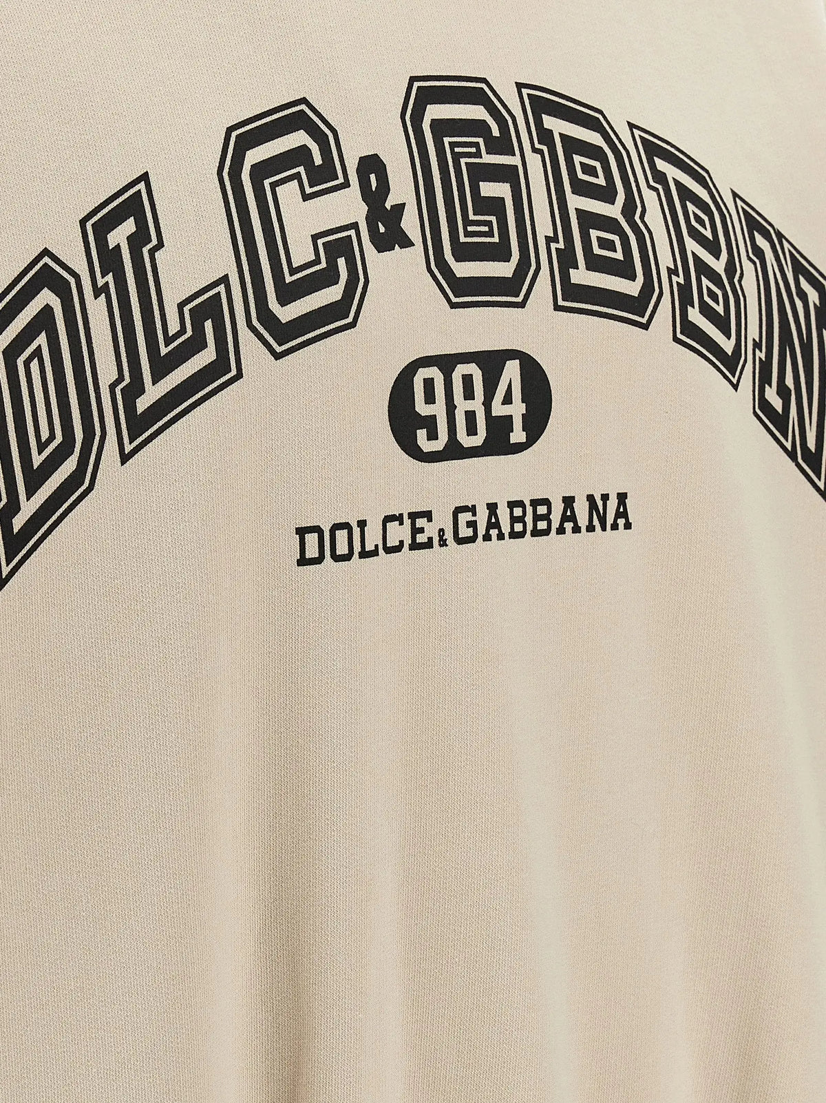 Sweatshirt beige en coton dolce & gabbana avec lettrage noir style universitaire et emblem 984 circulaire
