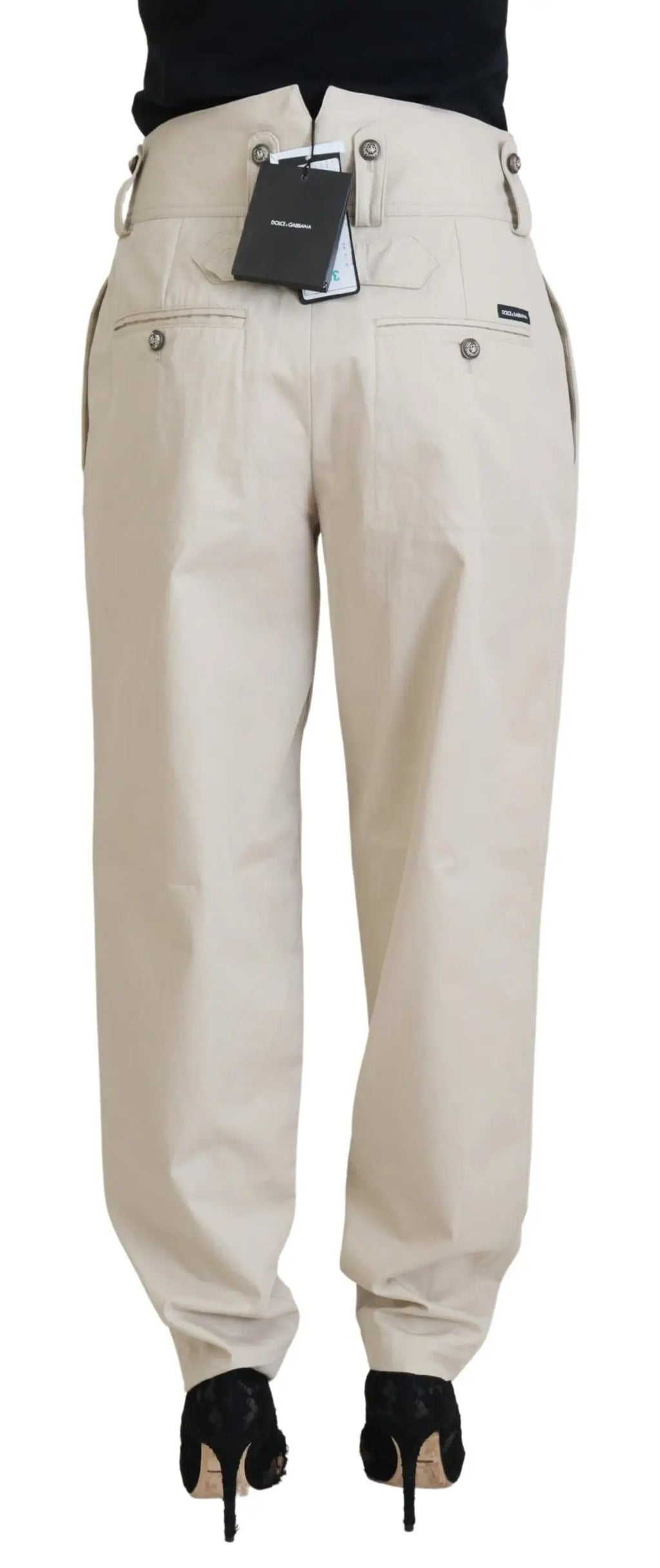 Pantalon cargo femme dolce & gabbana en coton beige avec taille haute et poches boutonnées au design moderne