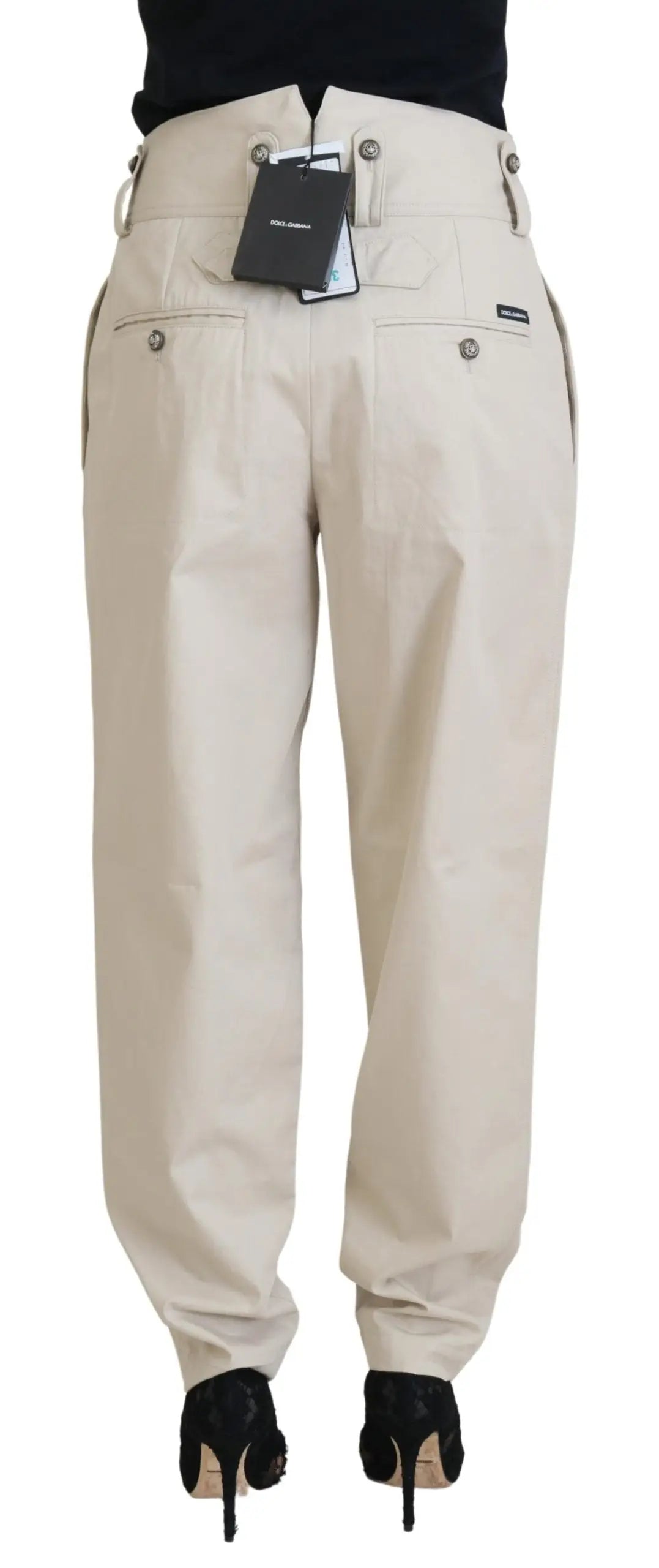 Pantalon cargo femme dolce & gabbana en coton beige avec taille haute et poches boutonnées au design moderne