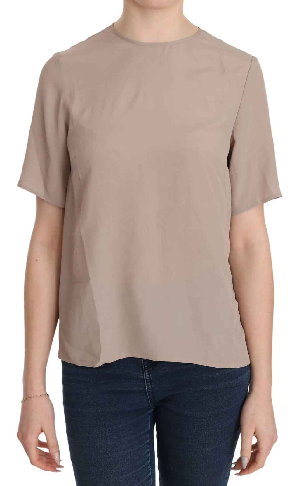 Blouse dolce & gabbana beige à manches courtes col rond en tissu texturé avec coupe décontractée
