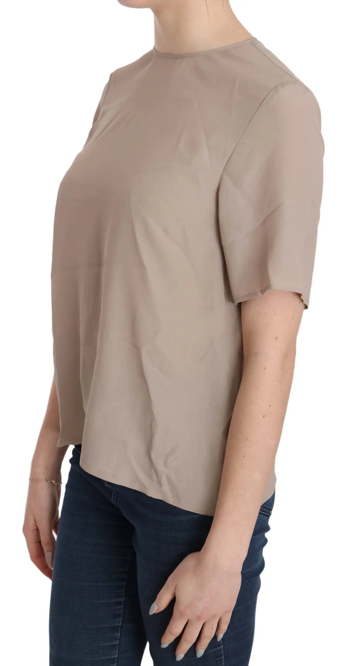 Blouse beige dolce & gabbana à manches courtes en coton légèrement drapé avec coupe décontractée