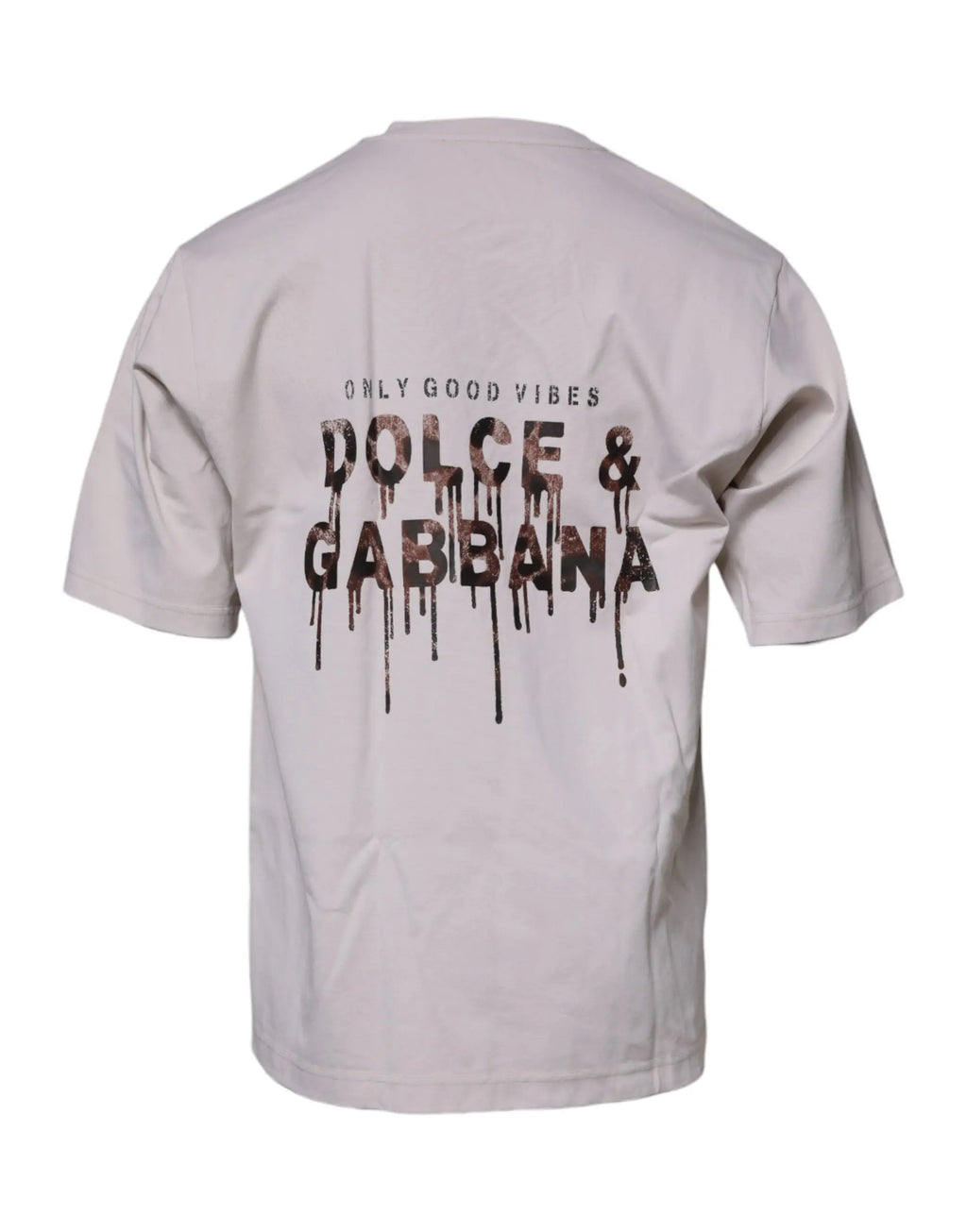 T-shirt dolce & gabbana beige en coton avec logo dg et motif only good vibes effet encre qui coule