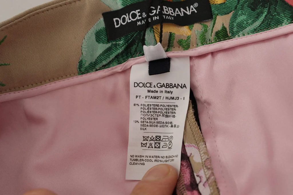 Étiquette de vêtement dolce & gabbana rose à motif floral pour robe beige à fleurs et pantalon taille haute formel