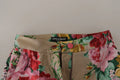 Pantalon taille haute beige dolce gabbana à imprimé floral avec fleurs roses rouges et vertes pour tenue formelle