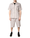 Chemise de pyjama courte beige dolce & gabbana en coton à rayures grises clair et blanc avec motif floral subtil col boutonné