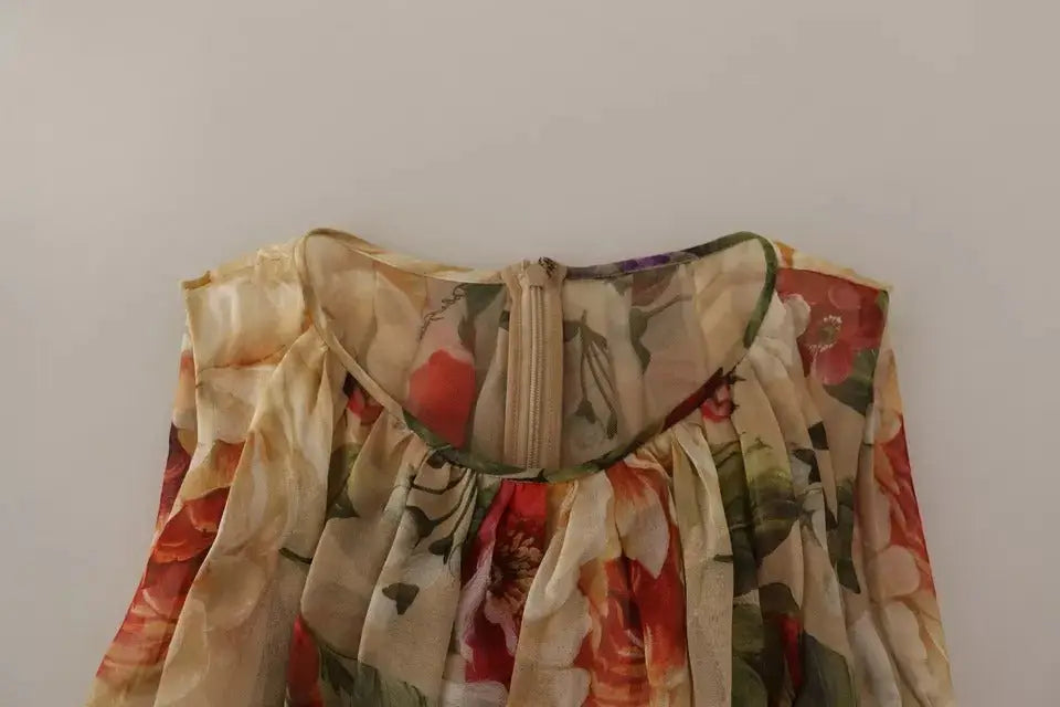 Dolce & gabbana robe mini beige à motif floral avec manches volantées et fermeture éclair à lencolure