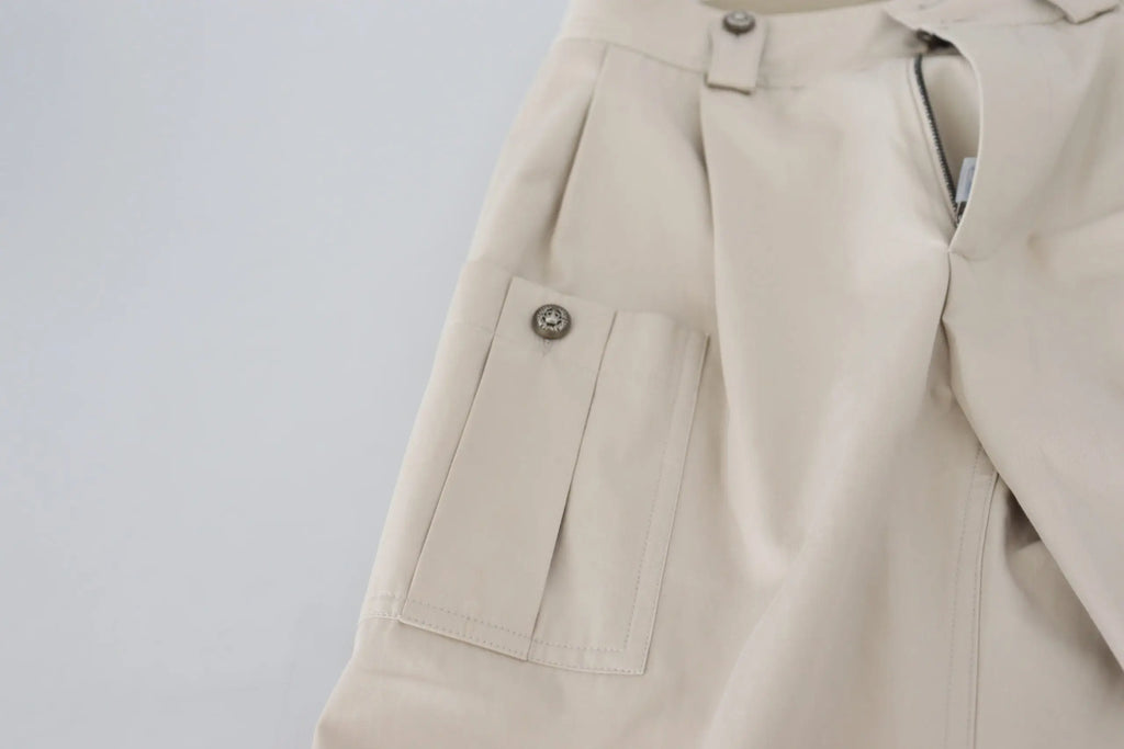 Pantalon beige pour femme dolce & gabbana taille haute avec poche avant plissée et fermeture à bouton métallique