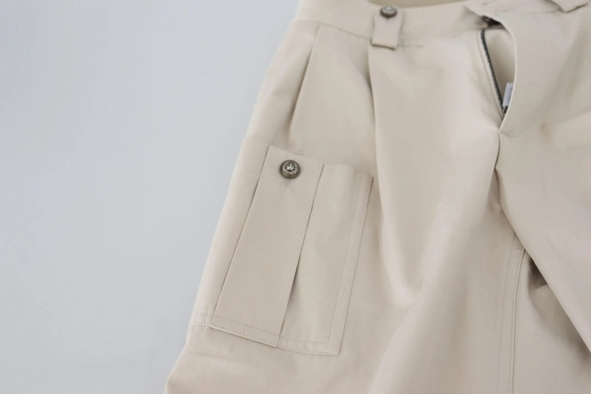 Pantalon beige pour femme dolce & gabbana taille haute avec poche avant plissée et fermeture à bouton métallique