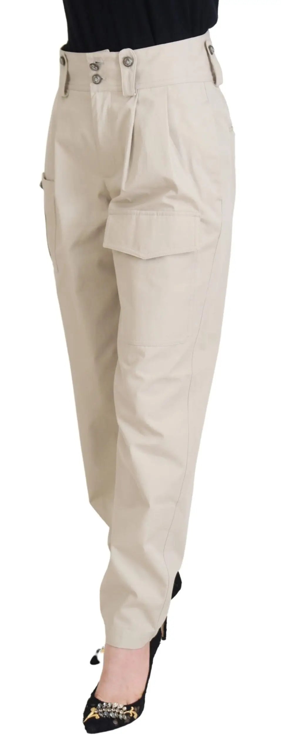 Pantalon cargo beige femme dolce gabbana taille haute avec taille boutonnée et poches à rabat