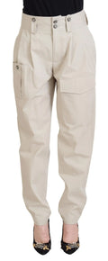 Pantalon cargo beige dolce gabbana pour femme taille haute avec ceinture à boutons et poches latérales