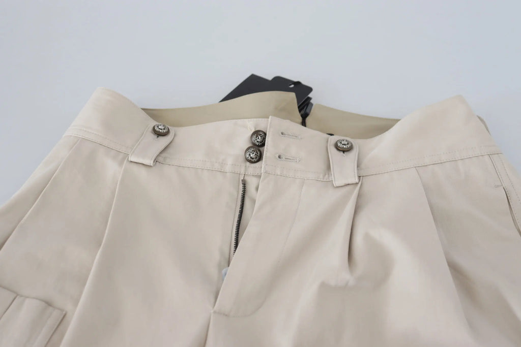 Pantalon femme beige dolce & gabbana taille haute avec boutons métalliques et plis subtils