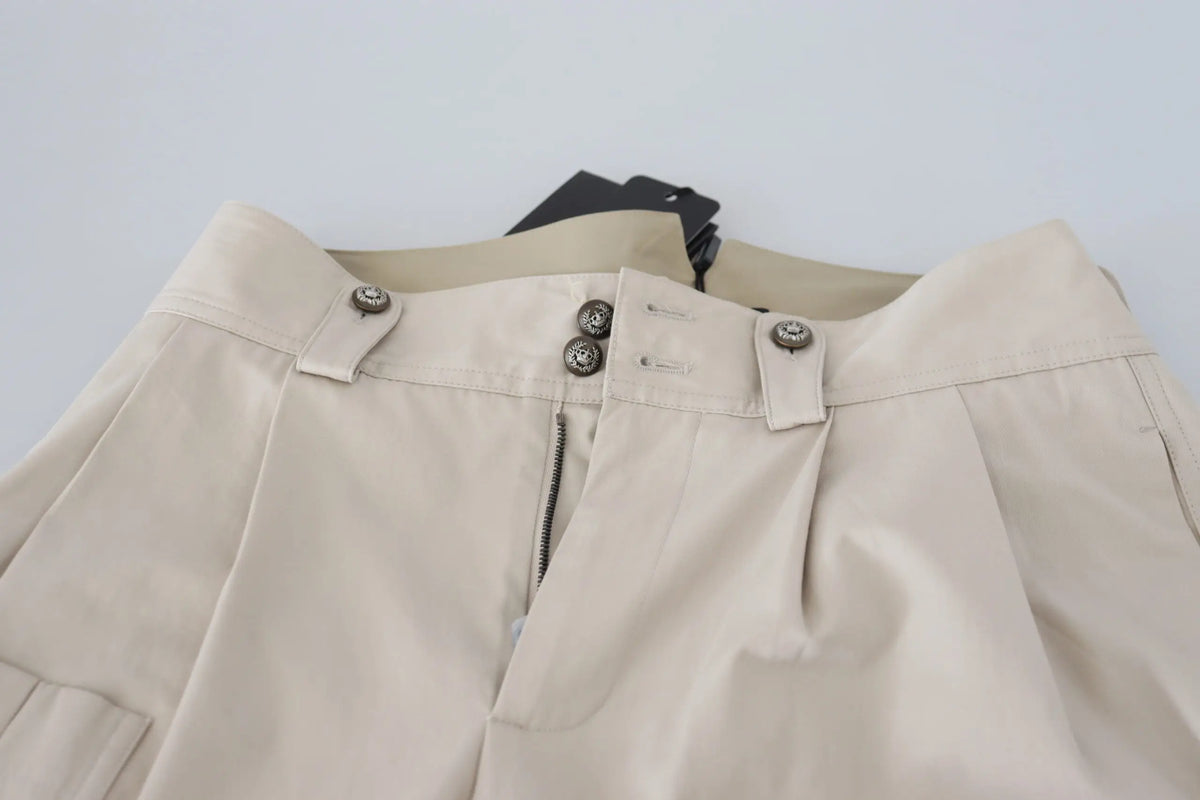 Pantalon femme beige dolce & gabbana taille haute avec boutons métalliques et plis subtils