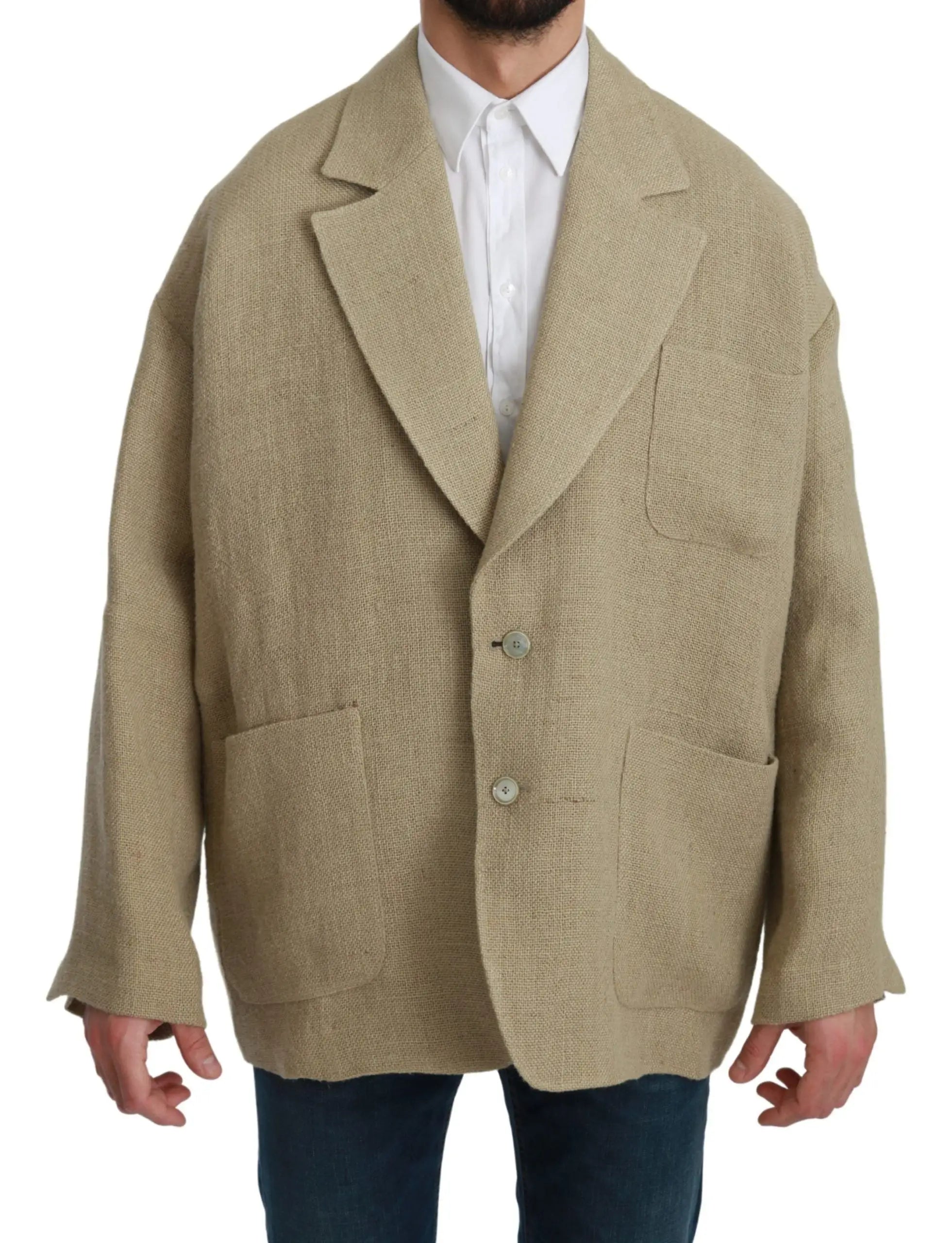 Blazer beige dolce & gabbana en jute 100 pour cent avec coupe décontractée et deux poches avant
