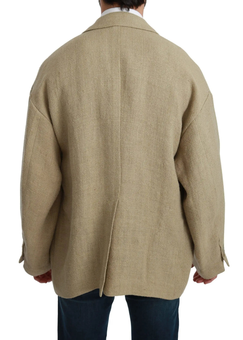 Blazer beige dolce et gabbana en mélange de lin avec une coupe décontractée et une texture subtile en 100 pour cent jute