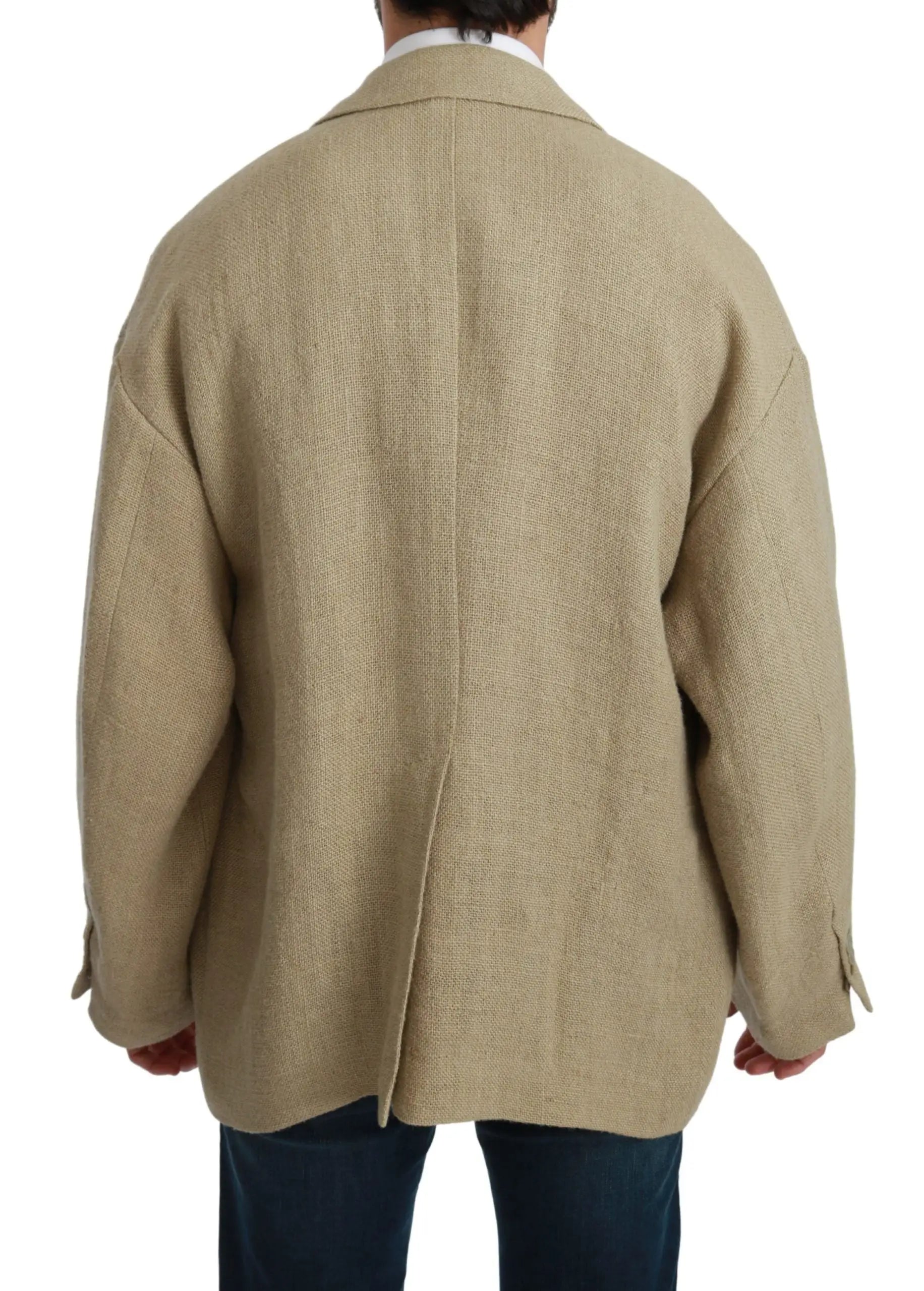 Blazer beige dolce et gabbana en mélange de lin avec une coupe décontractée et une texture subtile en 100 pour cent jute