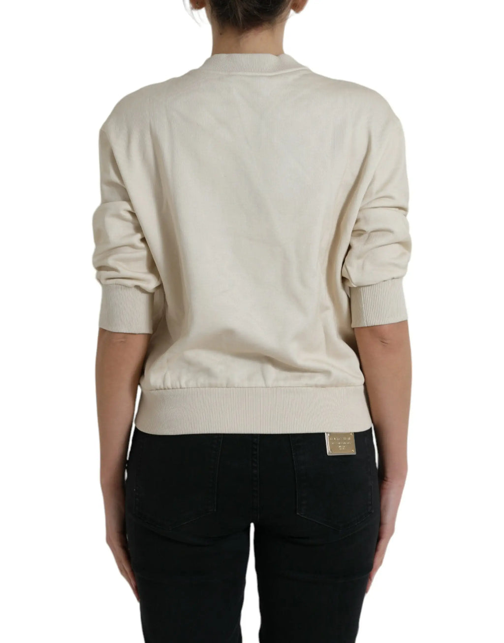 Pull beige en coton imprimé jungle dolce gabana avec maille beige, poignets et ourlet côtelés texturés