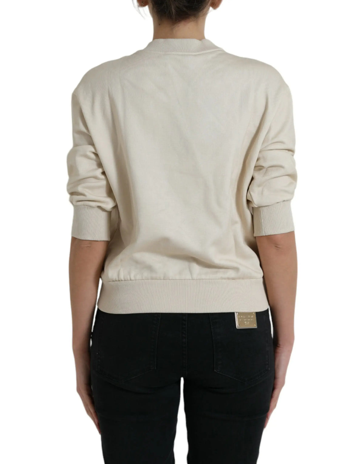 Pull beige en coton imprimé jungle dolce gabana avec maille beige, poignets et ourlet côtelés texturés
