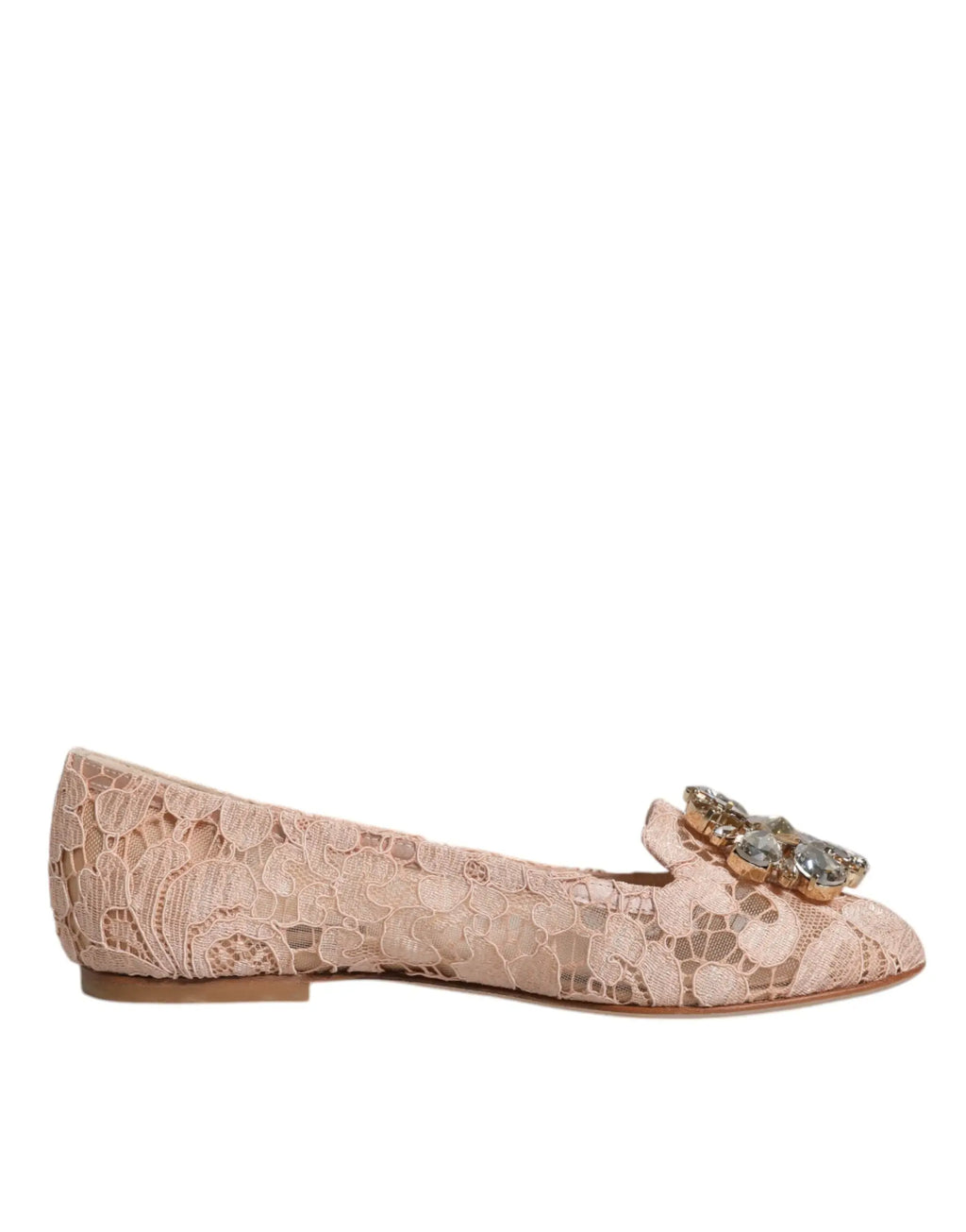 Delicate beige lace ballet flats by dolce & gabbana with sparkling crystal embellishment at the toe