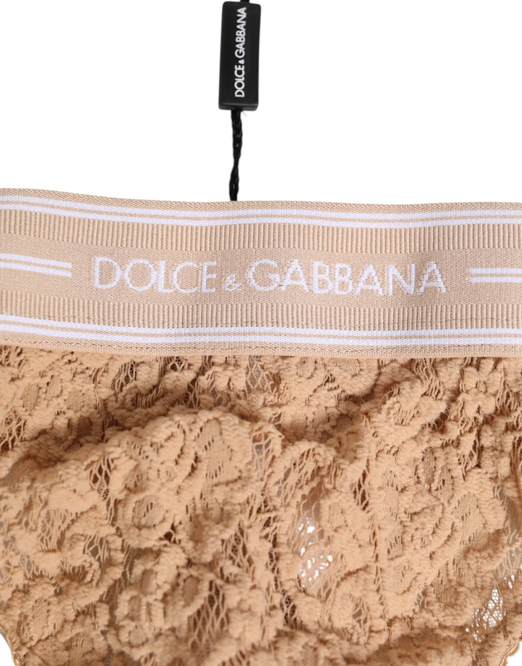 String tanga dolce & gabbana beige en dentelle avec taille élastique côtelée logo blanc vue dos