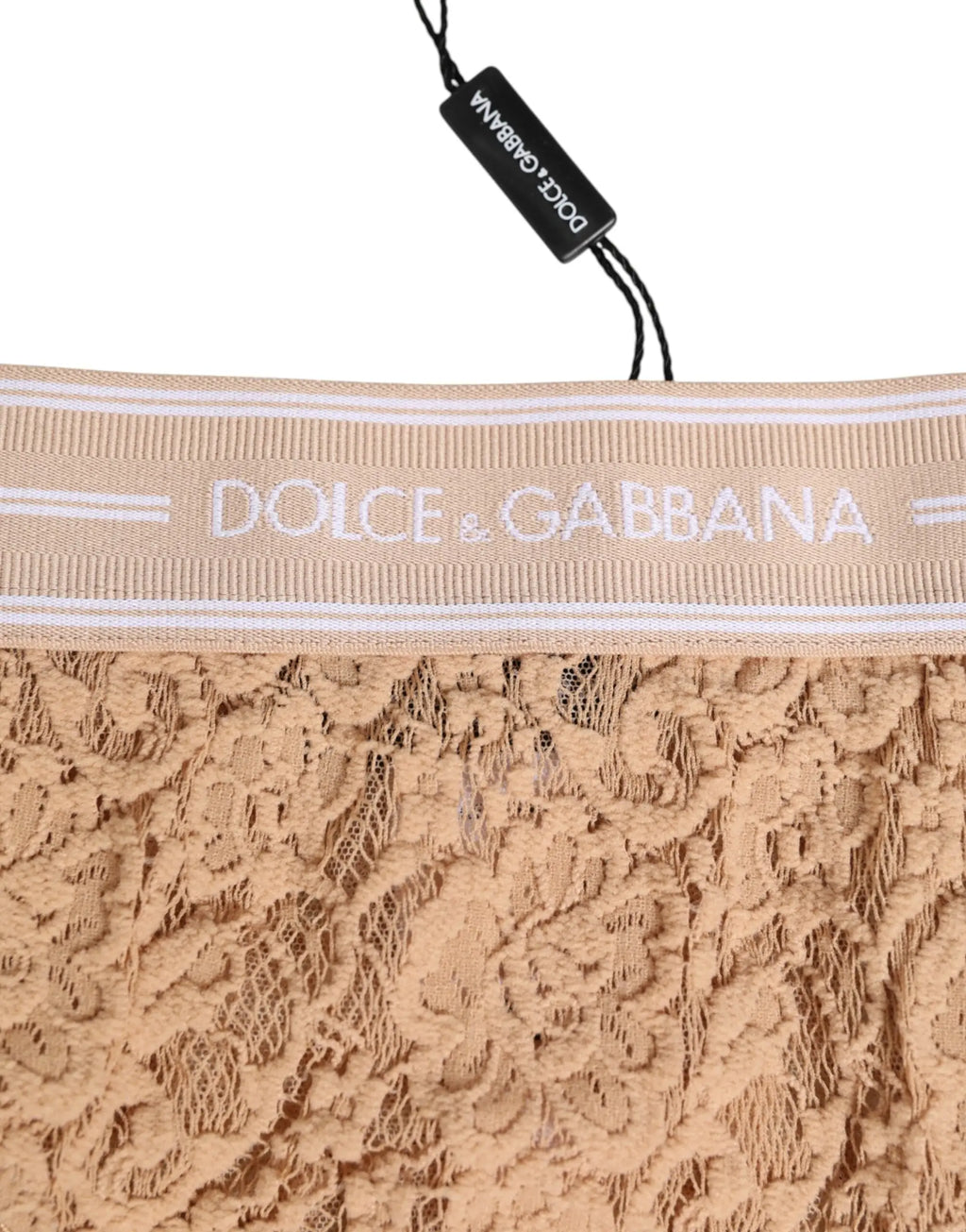 Culotte haute beige dolce & gabbana en nylon avec dentelle et ceinture côtelée brodée du logo blanc