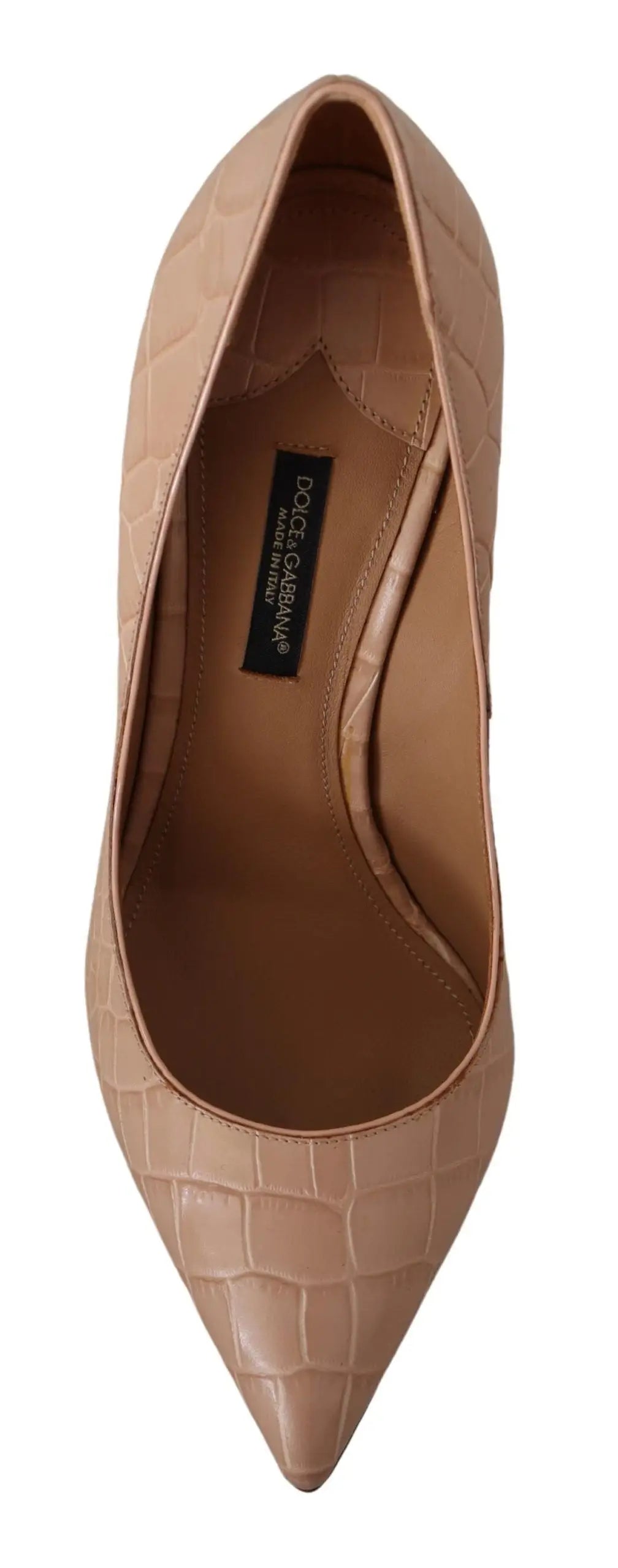 Dolce gabbana beige leather bellucci pumps with crocodile embossed texture and pointed heels