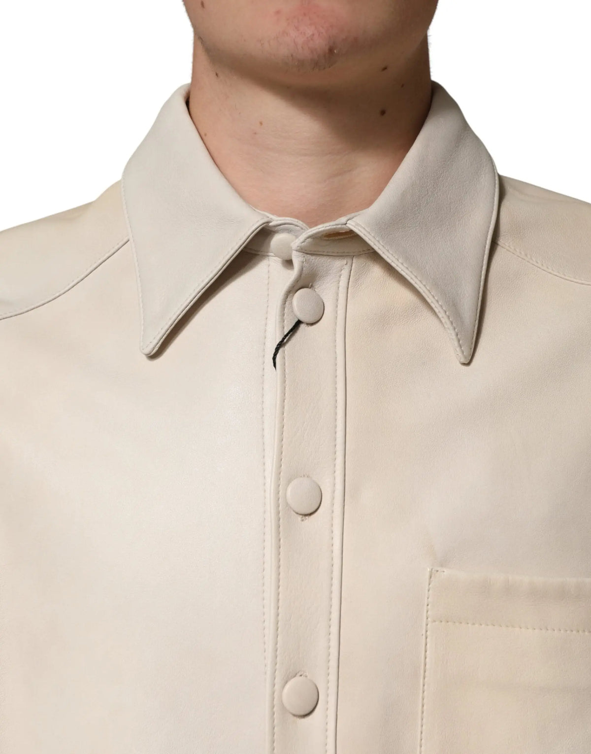 Chemise décontractée pour homme dolce & gabbana en cuir beige avec col structuré et boutons assortis