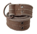Ceinture dolce & gabbana beige en cuir avec boucle sling et ceinture toile marron à anneau cuivre et œillets argentés