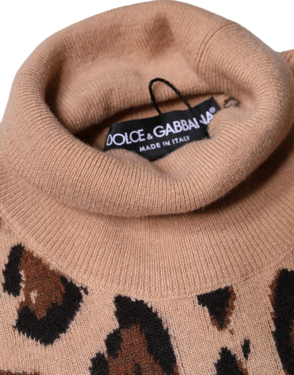 Pull col roulé beige dolce & gabbana en laine avec motif léopard pour femme