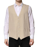 Dolce & Gabbana beige linen vest for men with matching buttons and two front pockets formal waistcoat