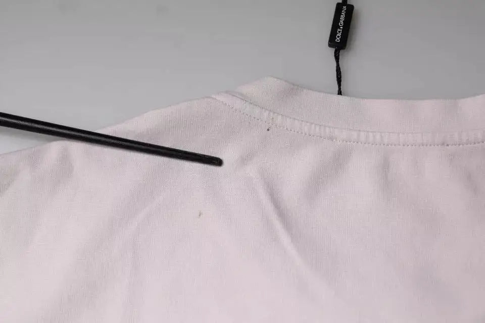 T-shirt blanc en coton avec étiquette noire dolce & gabbana col rond beige logo coton mélangé