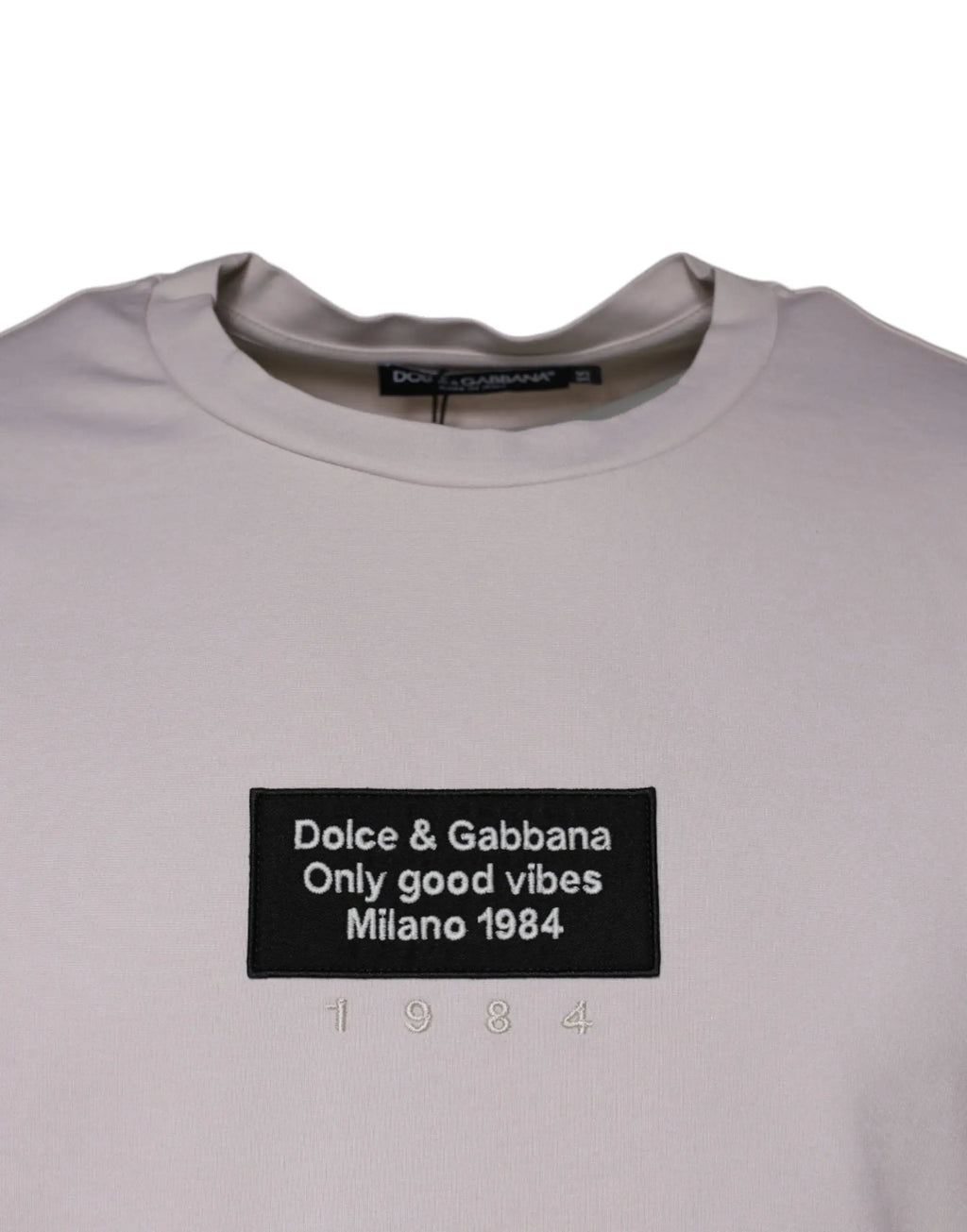 T-shirt beige dolce & gabbana en mélange de coton avec logo noir et broderie 1984 en gris clair