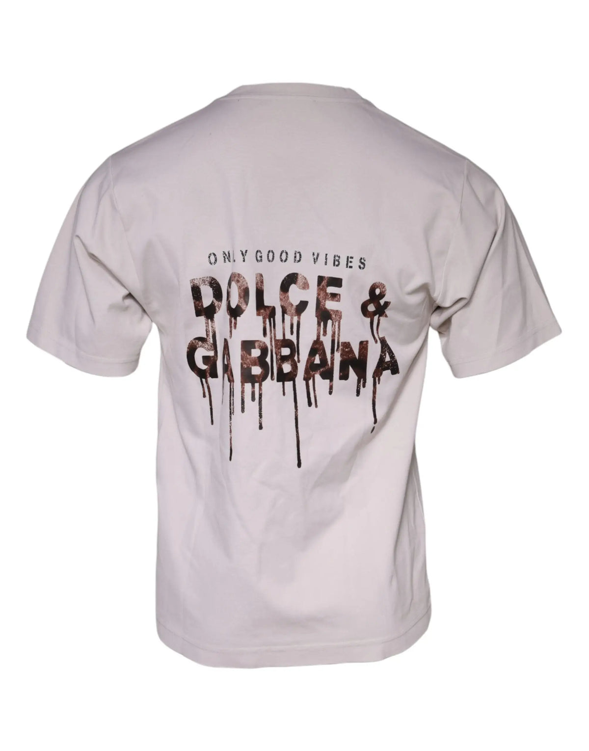 T-shirt dolce & gabbana beige en coton mélangé avec logo noir only good vibes effet peinture dégoulinante