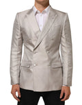 Veste de costume beige dolce & gabbana martini en tissu texturé avec boutonnière double boutonnage argentée élégante