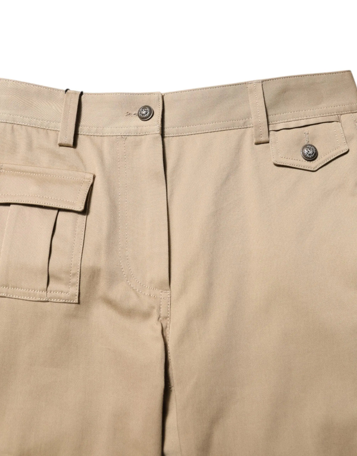 Pantalon cargo beige dolce gabbana en chino mi taille avec boutons argentés et poches à rabat tapered