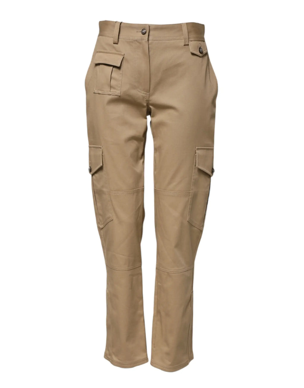 Pantalon cargo beige dolce & gabbana en coton avec taille mi-haute, poches multiples et fermeture à boutons