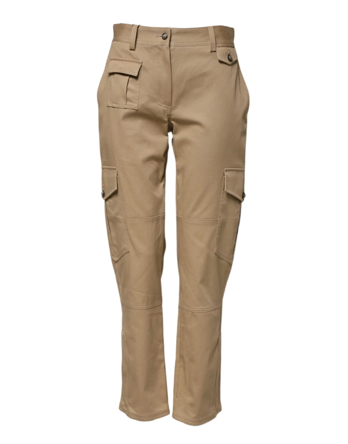 Pantalon cargo beige dolce & gabbana en coton avec taille mi-haute, poches multiples et fermeture à boutons