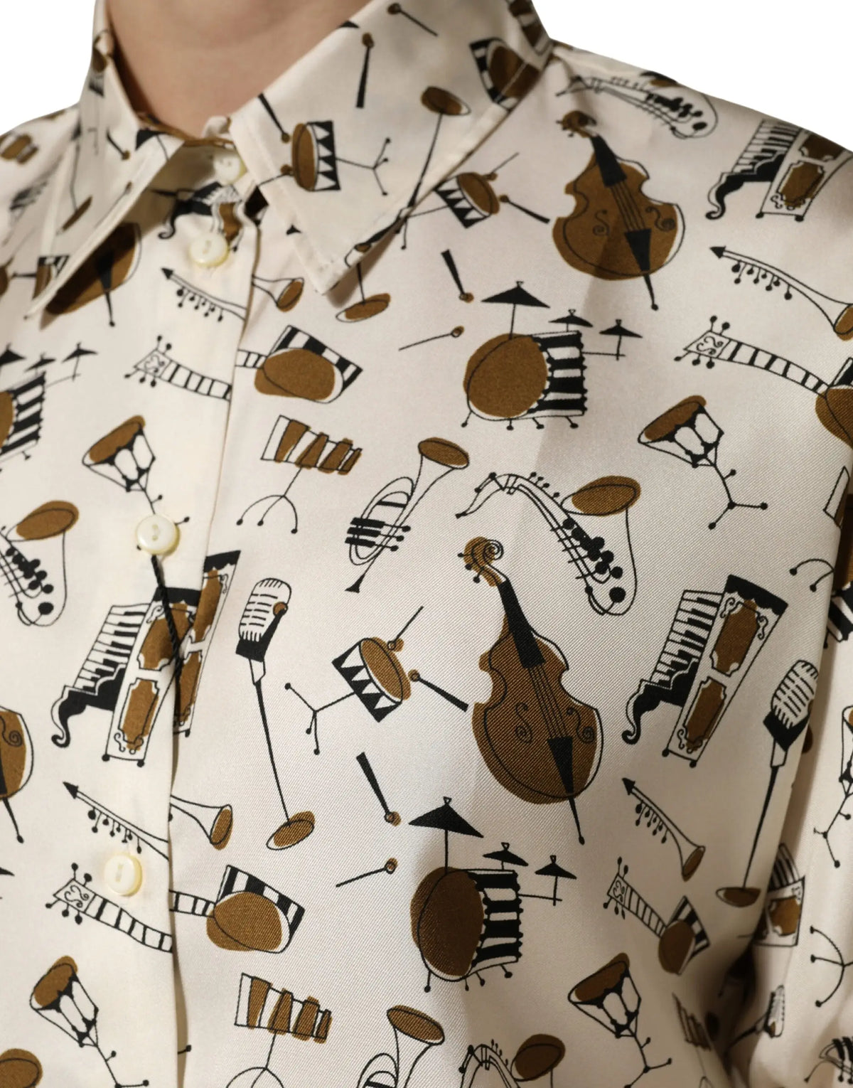 Dolce & gabbana beige chemise à boutons avec imprimé ludique d instruments de musique marron et noir